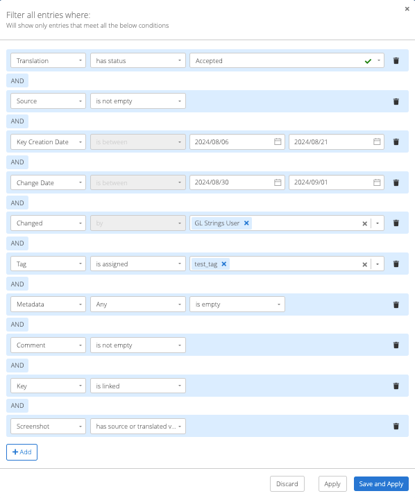 Custom filter setup